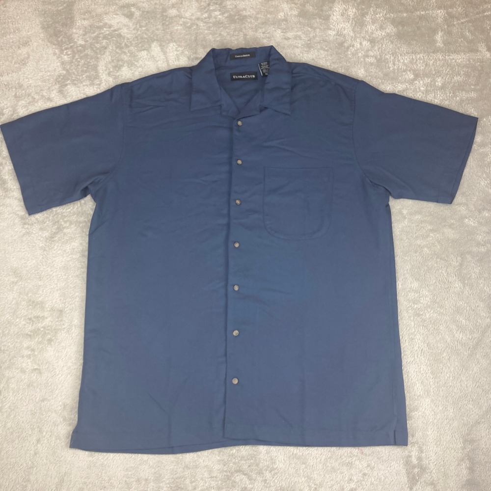 Cabana Breeze UltraClub Mens Blue Casual Button Down Short Sleeve Medium Shirt